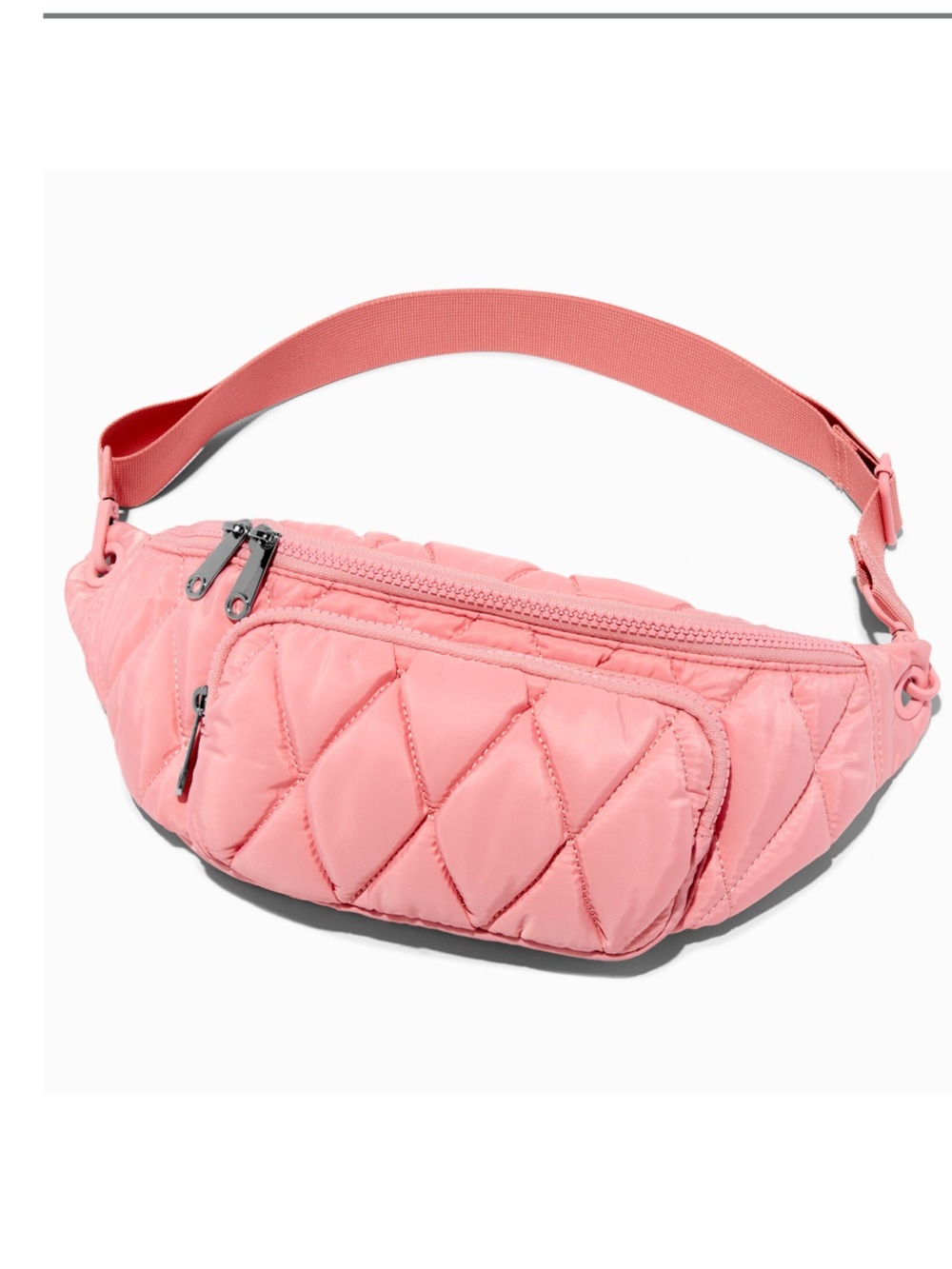 Claire's Quilted Coral Pink Crossbody Belt Bag